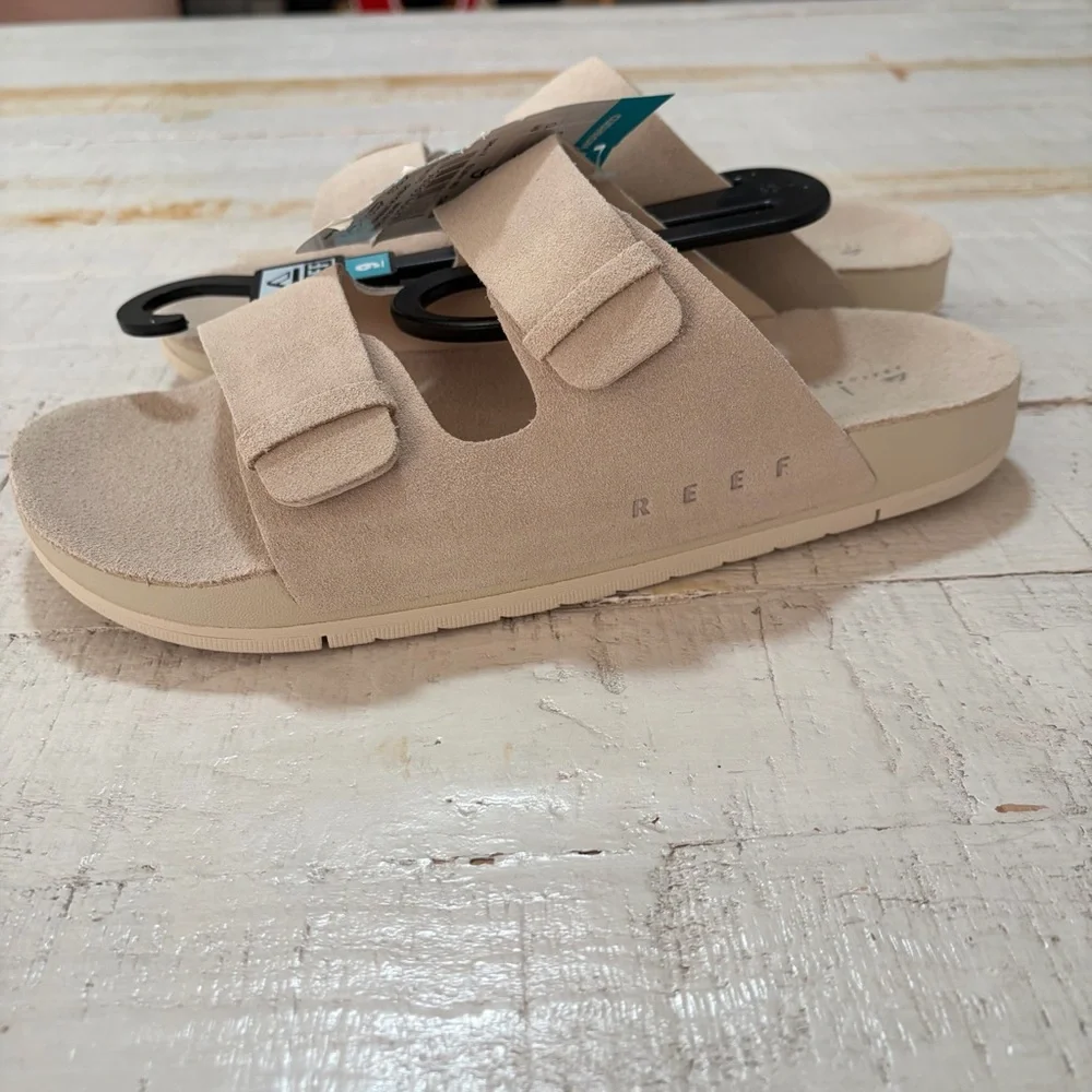 Reef Ojai Two Bar Sandals NWT size 9 Vintage Cream Suede Footbed Slip Ons - Picture 12 of 12
